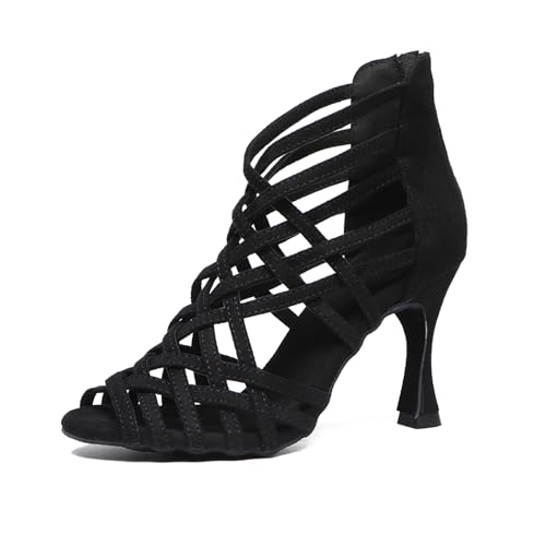 TINRYMX Tanzschuhe latein Damen Salsa Tango Ballsaal Leistung Tanzschuhe,YCL497-Schwarz-9CM,39EU von TINRYMX
