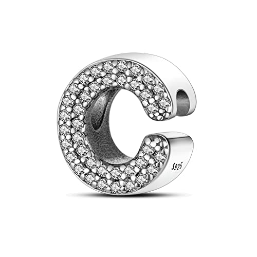 TINSLO Charm Anhänger Damen Buchstabe C für Armband 925 Sterling Silber Charms Beads passend für Pandora Armband und Halskette, Kompatibel mit Europäischen Armbänder für Frauen Mädchen von TINSLO