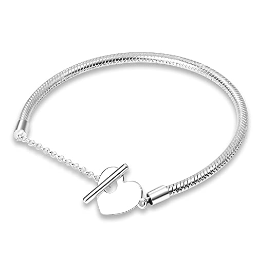 Damen Armband 925 Sterling Silber, Armbänder mit Herz Verschluss Moments Schlangen Gliederarmband Armkette Valentinstag Muttertag Geburtstags Weihnachten Geschenk für Frauen Freundin Mama von TINSLO