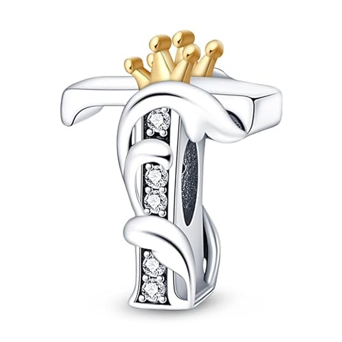TINSLO Charm Anhänger Damen Buchstabe T für Armband 925 Sterling Silber Charms Beads passend für Pandora Armband und Halskette, Kompatibel mit Europäischen Armbänder für Frauen Mädchen von TINSLO