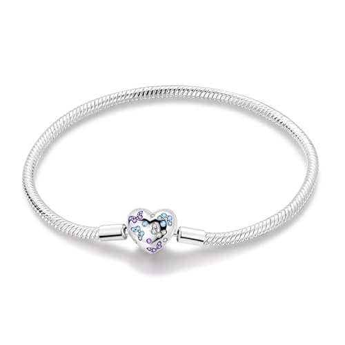 Damen Armband 925 Sterling Silber, Armbänder mit Herz Verschluss Moments Schlangen Gliederarmband Armkette Valentinstag Muttertag Geburtstags Weihnachten Geschenk für Frauen Freundin Mama von TINSLO