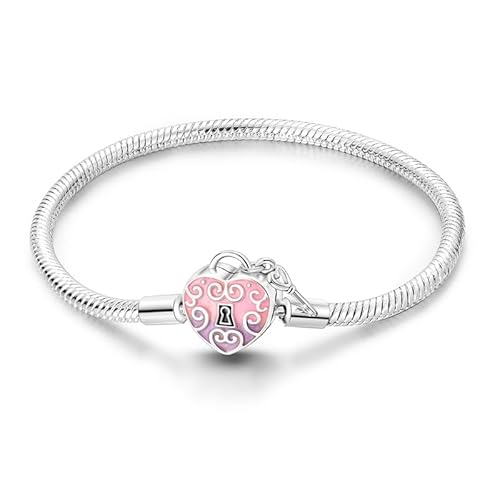 Damen Armband 925 Sterling Silber, Armbänder mit Herz Verschluss Moments Schlangen Gliederarmband Armkette Valentinstag Muttertag Geburtstags Weihnachten Geschenk für Frauen Freundin Mama von TINSLO