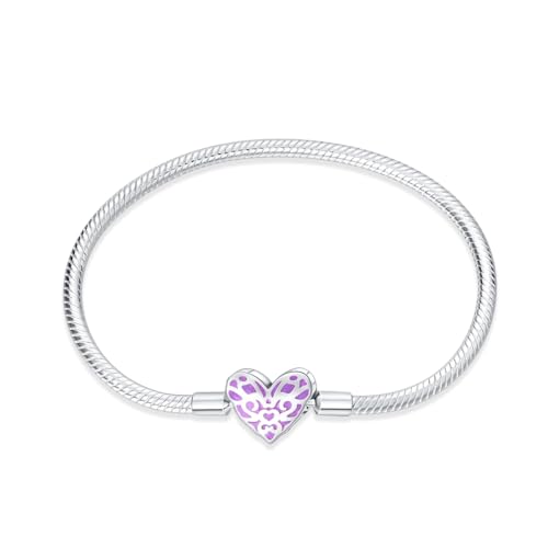 TINSLO Damen Armband 925 Sterling Silber, Armbänder mit Herz Verschluss Moments Schlangen Gliederarmband Armkette Valentinstag Muttertag Geburtstags Weihnachten Geschenk für Frauen Freundin Mama von TINSLO