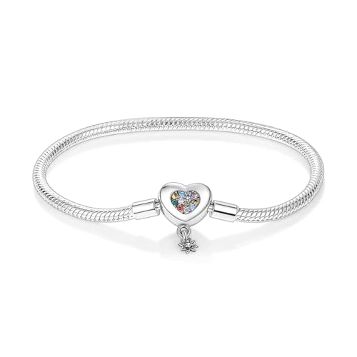 Damen Armband 925 Sterling Silber, Armbänder mit Herz Verschluss Moments Schlangen Gliederarmband Armkette Valentinstag Muttertag Geburtstags Weihnachten Geschenk für Frauen Freundin Mama von TINSLO