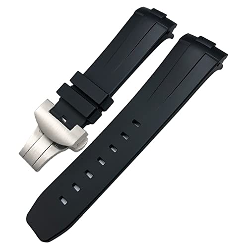 TINTAG Gummi-Uhrenarmband mit gebogenem Ende, 24 mm, passend für Panerai PAM441/1312/00111, Edelstahl-Armband mit Schmetterlingsschnalle, Silikon-Sportarmband, 24 mm, Achat von TINTAG