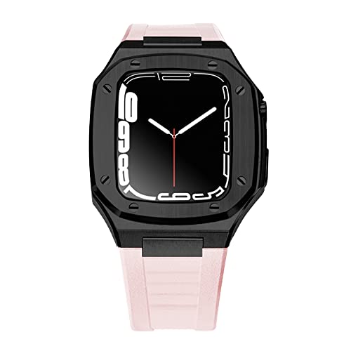 TINTAG Luxuriöses Metallgehäuse und Armband für Apple Watch Serie 8, 7, 45 mm, 41 mm, Edelstahl-Armband, Gummi-Armband für iWatch 6, 5, 4, 40, 44 mm, 44mm, Achat von TINTAG