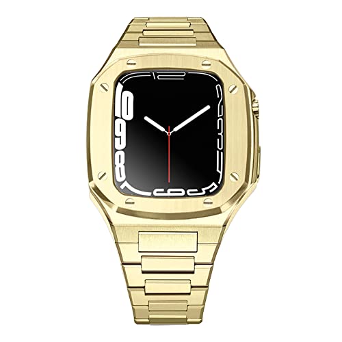 TINTAG Luxuriöses Metallgehäuse und Armband für Apple Watch Serie 8, 7, 45 mm, 41 mm, Edelstahlarmband, Gummi-Armband für iWatch 6, 5, 4, 40, 44 mm (Farbe: Metallgold, Größe: 40 mm), 40 mm, Achat von TINTAG
