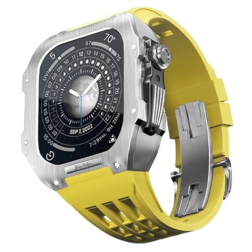 TINTAG Luxuriöses Uhrengehäuse und Armband, Mod-Kit für Apple Watch Serie 8, 7, 45 mm, Metallgehäuse, Gummiband, Modifikationsset für iWatch 6, SE, 5, 4, 44 mm, Ersatzband, 44mm, Achat von TINTAG