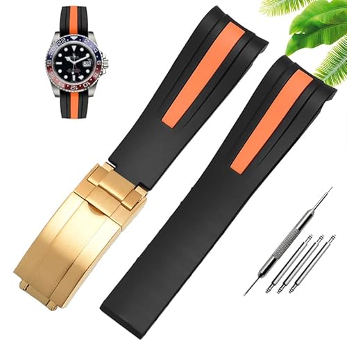TINTAG Wasserdichtes Gummi-Silikon-Armband für Herren, 20 mm, 22 mm, Klappschnalle, Uhrenzubehör, 20 mm, Achat von TINTAG