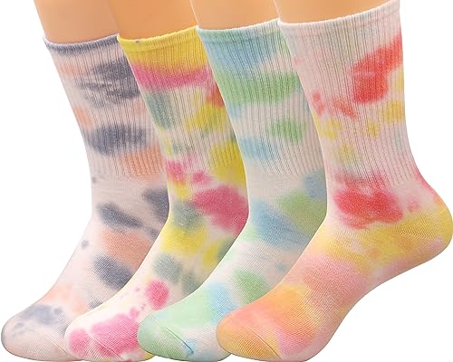 W83 Sportsocken für Damen, Batik-Optik, weiche Baumwolle, 4 Stück, Mehrfarbiges Pink + YL + G + P, Medium von TINTAO