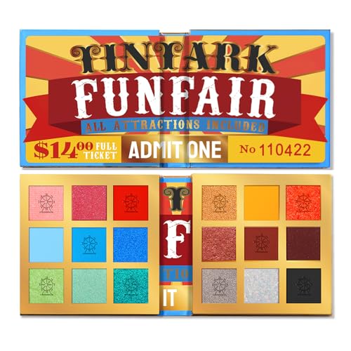 Tintark 18 Color Funfair Lidschatten-Palette, Karnevalsparty Lidschatten, Gold Silber Schwarz Weiß Gelb Orange Braun Bronzer Rot Blau Lila Grün Lidschatten-Paletten, Glitzer matte schimmernde von Tintark