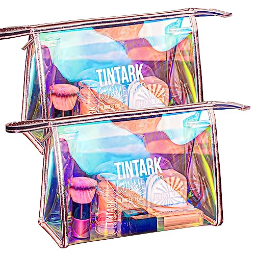 TINTARK Holografische Make-up-Tasche, Portable Waterproof Cosmetic Bag Set for Girls, Women - Rainbow Organizer Makeup Pouch for Travel Toiletry Bag | Clear Large Makeup Bags with Zipper -2pack von Tintark