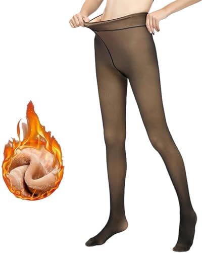 TINYAT Thermo Strumpfhose Damen Schwarz Winter Thermostrumpfhosen für Damen XXL Fleece Warme Dicke Gefälschte Durchscheinend Plüschstrümpfe Pantyhose Warme Leggings für Frauen von TINYAT