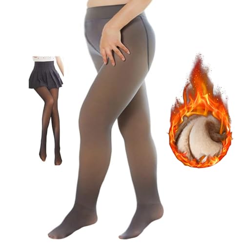 TINYAT Thermo Strumpfhose Damen Schwarz Winter Thermostrumpfhosen für Damen XXL Fleece Warme Dicke Gefälschte Durchscheinend Pantyhose Thermoleggings von TINYAT