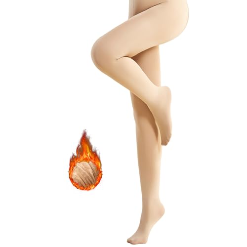TINYAT Thermo Strumpfhose Damen Hautfarbe Winter Thermostrumpfhosen für Damen XXL Fleece Warme Dicke Gefälschte Durchscheinend Plüschstrümpfe Pantyhose Warme Leggings für Frauen von TINYAT