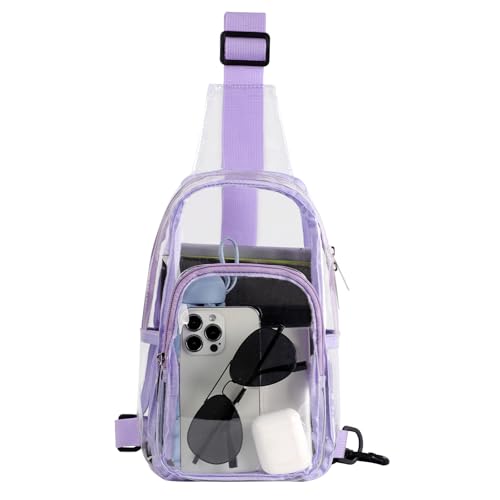 TINYAT Transparente Umhängetasche für Damen Transparente Crossbody-Tasche Stadionzugelassene durchsichtige Taschen aus PVC, Lila von TINYAT