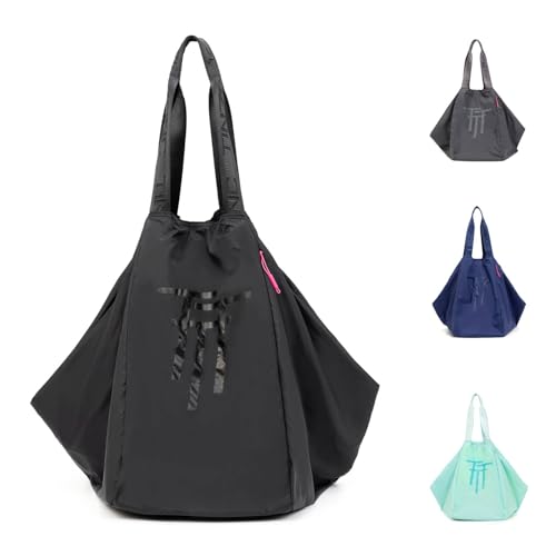 TINZONC Sporttasche für Damen, Slouch Tote Yogatasche für Mädchen, Reisen, Fitnessstudio, Yoga, Einkaufen, Schwarz, Einheitsgröße, Yoga von TINZONC