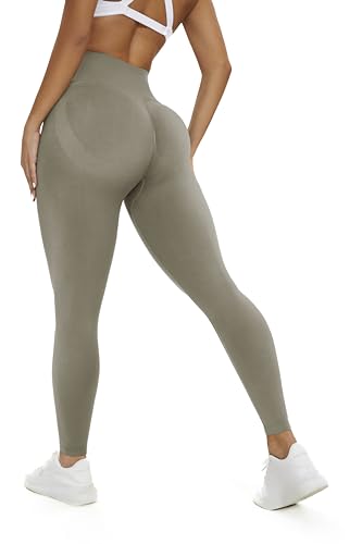 TIOKFLW Damen Sport Leggings Booty Scrunch Butt, Thermoleggins Mit Rocker-Vlies Mittlerer Bund, Blickdicht Leggins Lang für Gym Fitness Jogging, Seamless - Grau L von TIOKFLW