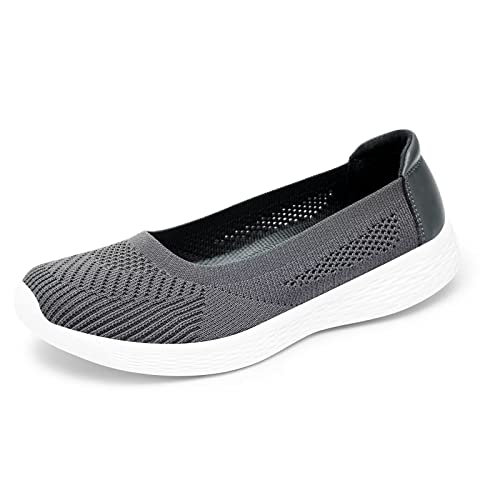 TIOSEBON Damen Komfort Slip-On Loafers Flach Schaumstoff Mesh Anti-Rutsch Walking Schuhe 42 EU Dunkel grau von TIOSEBON
