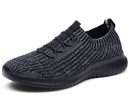 TIOSEBON Damen Slip on Sneaker, Leichte Turnschuhe Atmungsaktiv Freizeitschuhe Sportschuhe Walkingschuhe 38 EU Alles Tiefgrau/Schwarz von TIOSEBON
