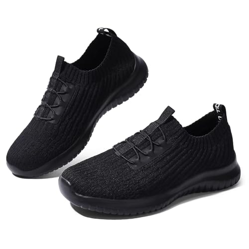 TIOSEBON Damen Slip on Sneaker, Leichte Turnschuhe Atmungsaktiv Freizeitschuhe Sportschuhe Walkingschuhe 41 EU Alles Schwarz von TIOSEBON