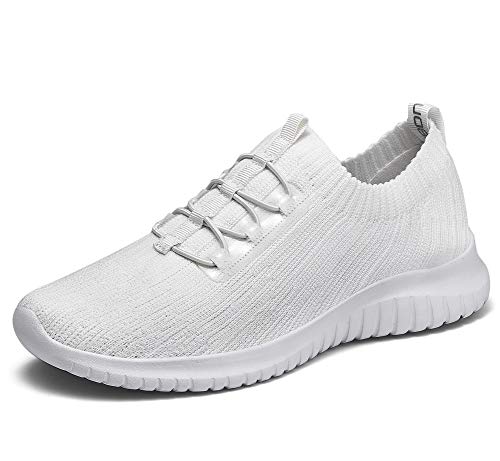 TIOSEBON Damen Laufschuhe sportlich Casual Mesh Schuhe Atmungsaktiv Leichtgewichtig Turnschuhe 41 EU Weiß von TIOSEBON