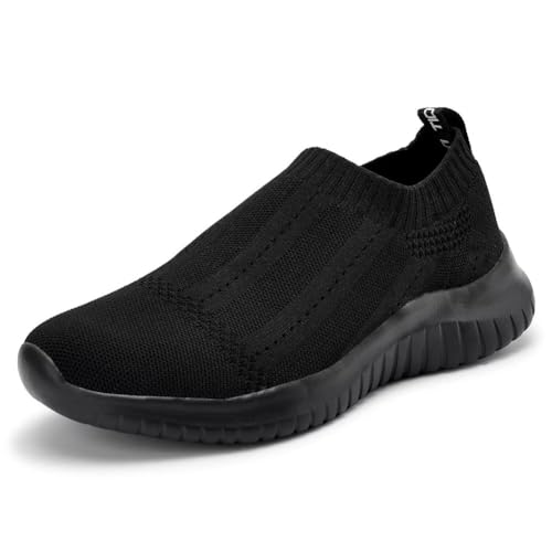 TIOSEBON Damen Slip on Sneaker, Leichte Turnschuhe Atmungsaktiv Freizeitschuhe Sportschuhe Walkingschuhe 42 EU Alles Schwarz von TIOSEBON