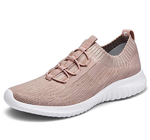 TIOSEBON Damen Slip on Sneaker, Leichte Turnschuhe Atmungsaktiv Freizeitschuhe Sportschuhe Walkingschuhe 44 EU Alles Aprikose von TIOSEBON