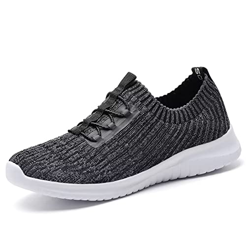 TIOSEBON Damen Slip on Sneaker, Leichte Turnschuhe Atmungsaktiv Freizeitschuhe Sportschuhe Walkingschuhe 45 EU Alles Tiefgrau von TIOSEBON
