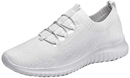TIOSEBON Damen Slip on Sneaker, Leichte Turnschuhe Atmungsaktiv Freizeitschuhe Sportschuhe Walkingschuhe 45 EU Alles Weiß von TIOSEBON