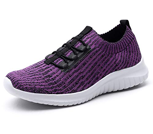 TIOSEBON Damen Slip on Sneaker, Leichte Turnschuhe Atmungsaktiv Freizeitschuhe Sportschuhe Walkingschuhe 35 EU Alles Lila von TIOSEBON