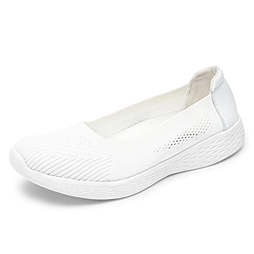 TIOSEBON Damen Low-Top Flache Ultraleichte Atmungsaktive Mesh Slip On Schuhe 37 EU Weiß von TIOSEBON