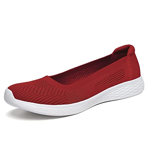 TIOSEBON Damen Low-Top Flache Ultraleichte Atmungsaktive Mesh Slip On Schuhe 37.5 EU Rot von TIOSEBON