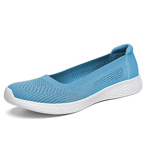 TIOSEBON Damen Low-Top Flache Ultraleichte Atmungsaktive Mesh Slip On Schuhe 37.5 EU Wasserblau von TIOSEBON