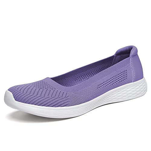 TIOSEBON Damen Slip-On Loafers Flache Freizeitschuhe mit Schaumstoffsohle Mesh-Obermaterial für bequemes Gehen 42 EU Helles Lila von TIOSEBON