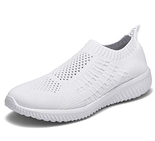 TIOSEBON Damen Slip On Laufschuhe Atmungsaktive Mesh Sportschuhe Leichte Bequeme Freizeitschuhe 37 EU Alles Weiß von TIOSEBON