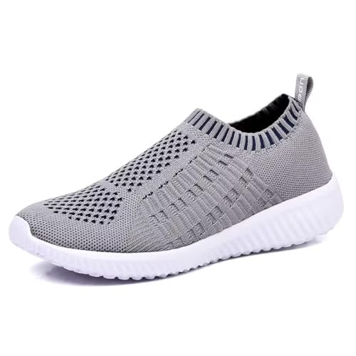 TIOSEBON Damen Slip On Laufschuhe Atmungsaktive Mesh Sportschuhe Leichte Bequeme Freizeitschuhe 38 EU Grau von TIOSEBON