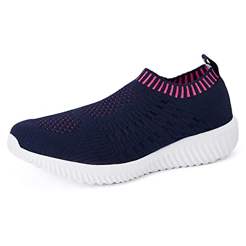 TIOSEBON Damen Slip On Laufschuhe Atmungsaktive Mesh Sportschuhe Leichte Bequeme Freizeitschuhe 40 EU Navy blau von TIOSEBON