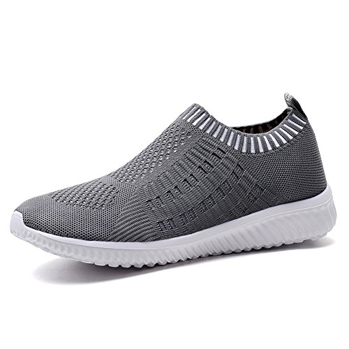 TIOSEBON Damen Slip On Laufschuhe Atmungsaktive Mesh Sportschuhe Leichte Bequeme Freizeitschuhe 41 EU Dunkel grau von TIOSEBON