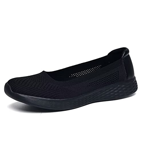 TIOSEBON Damen Slip-On Loafers Flache Freizeitschuhe mit Schaumstoffsohle Mesh-Obermaterial für bequemes Gehen 37 EU Alles schwarz von TIOSEBON
