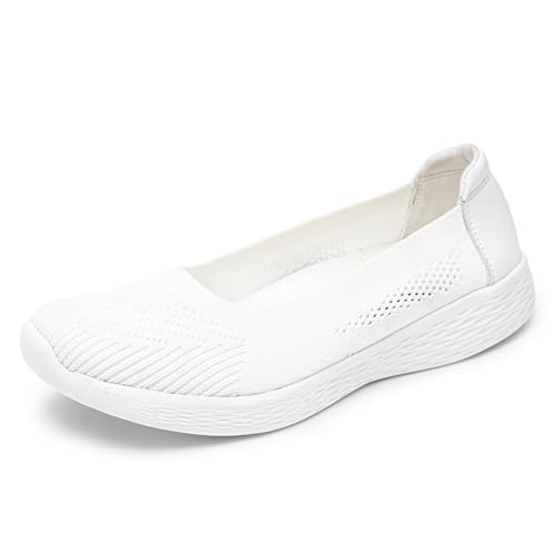 TIOSEBON Damen Slip-On Loafers Flache Freizeitschuhe mit Schaumstoffsohle Mesh-Obermaterial für bequemes Gehen 42 EU Weiß von TIOSEBON