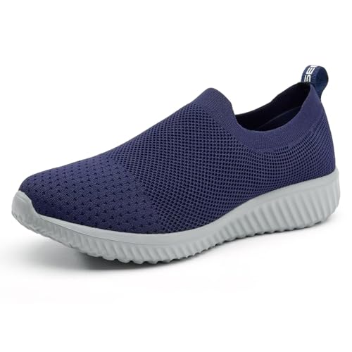 TIOSEBON Damen Slip On Sneaker Bequeme Memory Foam Laufschuhe Atmungsaktive Mesh Sportschuhe Leichte Arbeitsschuhe 38 EU Dunkelblau/Grau von TIOSEBON
