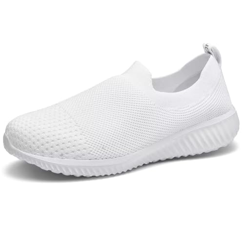TIOSEBON Damen Slip On Sneaker Bequeme Memory Foam Laufschuhe Atmungsaktive Mesh Sportschuhe Leichte Arbeitsschuhe 39 EU Alles Weiß von TIOSEBON