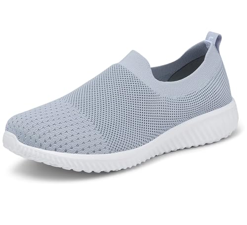 TIOSEBON Damen Slip On Sneaker Bequeme Memory Foam Laufschuhe Atmungsaktive Mesh Sportschuhe Leichte Arbeitsschuhe 41 EU Grau von TIOSEBON