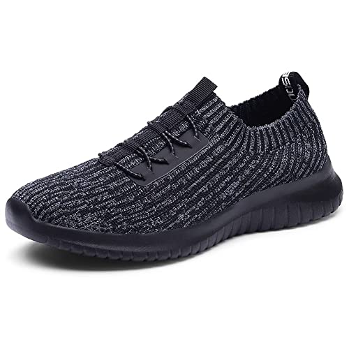 TIOSEBON Damen Slip on Sneaker, Leichte Turnschuhe Atmungsaktiv Freizeitschuhe Sportschuhe Walkingschuhe 39 EU Alles Tiefgrau/Schwarz von TIOSEBON