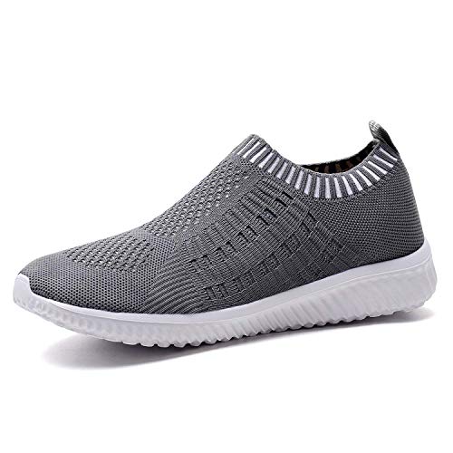 TIOSEBON Damen Slip On Laufschuhe Atmungsaktive Mesh Sportschuhe Leichte Bequeme Freizeitschuhe 38 EU Dunkel grau von TIOSEBON