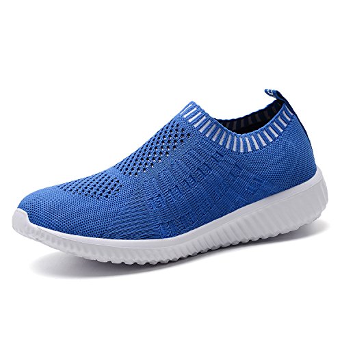 TIOSEBON Damen Sport Walking Schuhe Slip-On - Bequeme Freizeit-Mesh Sneaker 42 EU Blau von TIOSEBON
