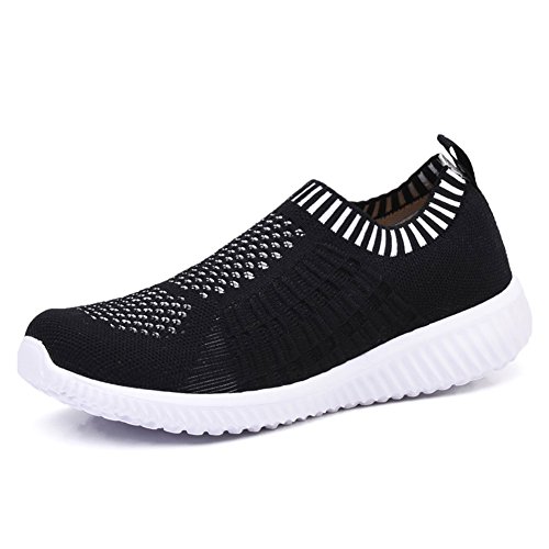 TIOSEBON Damen Sportschuhe Lässige Mesh-Walking-Turnschuhe - Atmungsaktive Laufschuhe 41 EU Schwarz von TIOSEBON