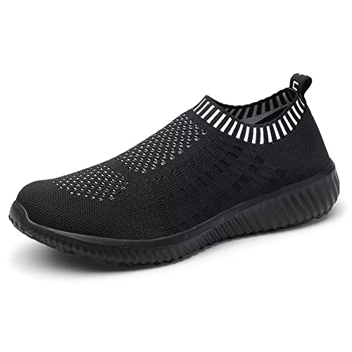 TIOSEBON Damen Sport Walking Schuhe Slip-On - Bequeme Freizeit-Mesh Sneaker 45 EU Alles schwarz von TIOSEBON
