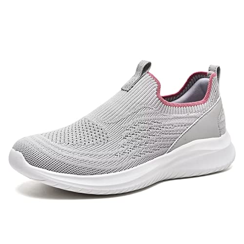 TIOSEBON Damen Walking Tennisschuhe Leichte Strick-Slip-Ons Atmungsaktive Mesh Sneaker Bequem 2227 Beige EU 36 von TIOSEBON